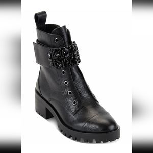 New Karl Lagerfeld embellished jeweled lug boots